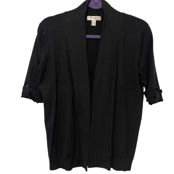 Dress Barn Tops - SP Dress Barn Half Short Sleeve Black‎ Cardigan with Gathered Cinched Back